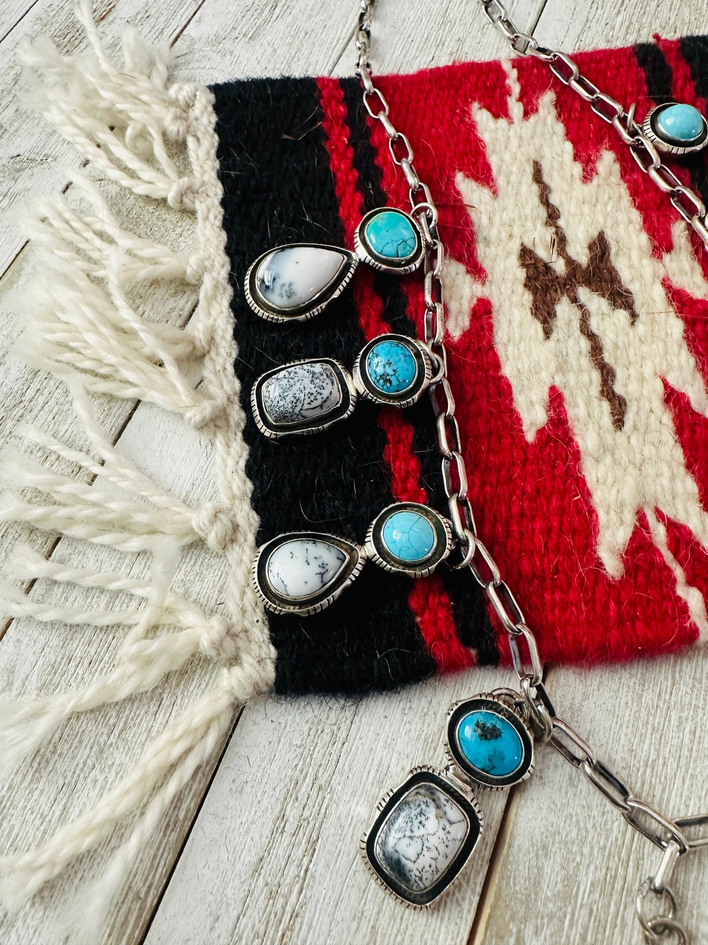 Navajo Sterling Silver, Turquoise & White Buffalo Necklace