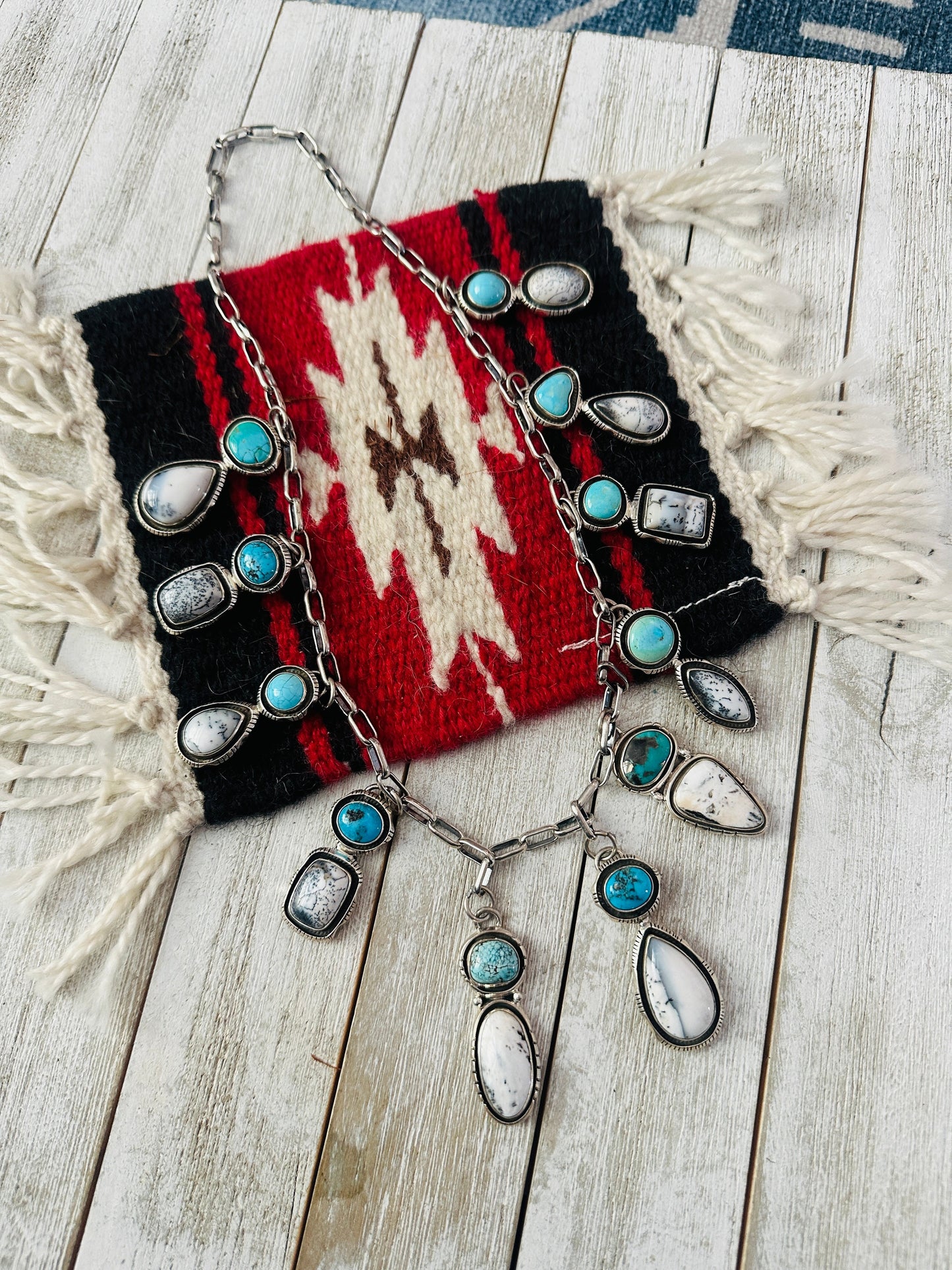 Navajo Sterling Silver, Turquoise & White Buffalo Necklace