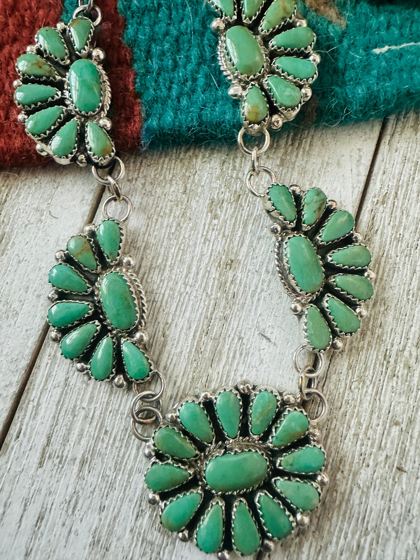 Navajo Sterling Silver & Turquoise Cluster Necklace and Earring Set