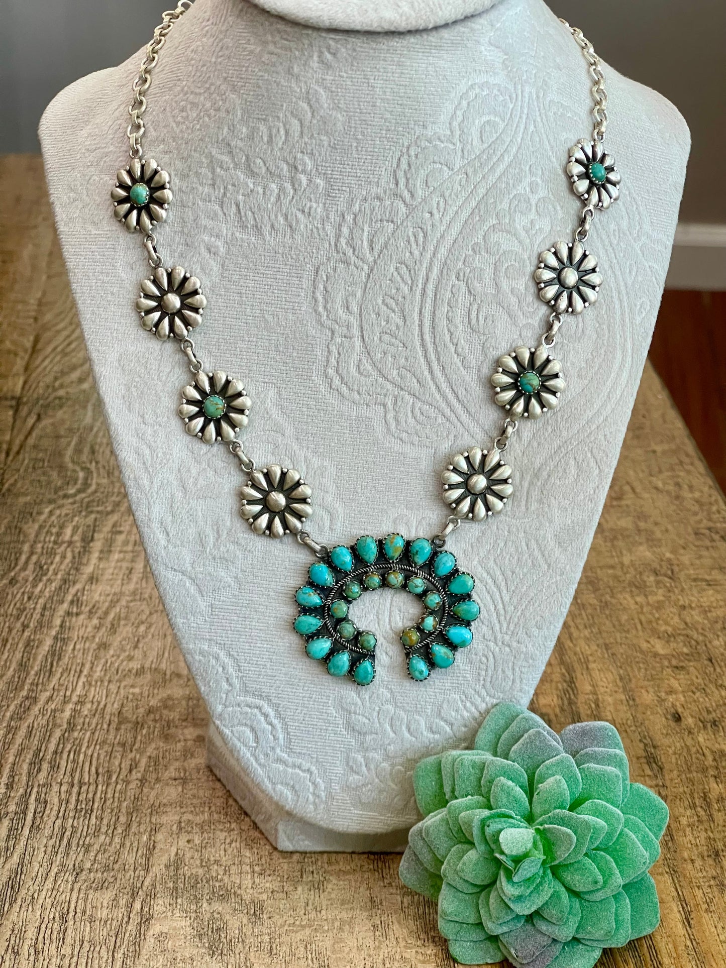 Handmade Sterling Silver & Turquoise Naja Necklace Signed Nizhoni