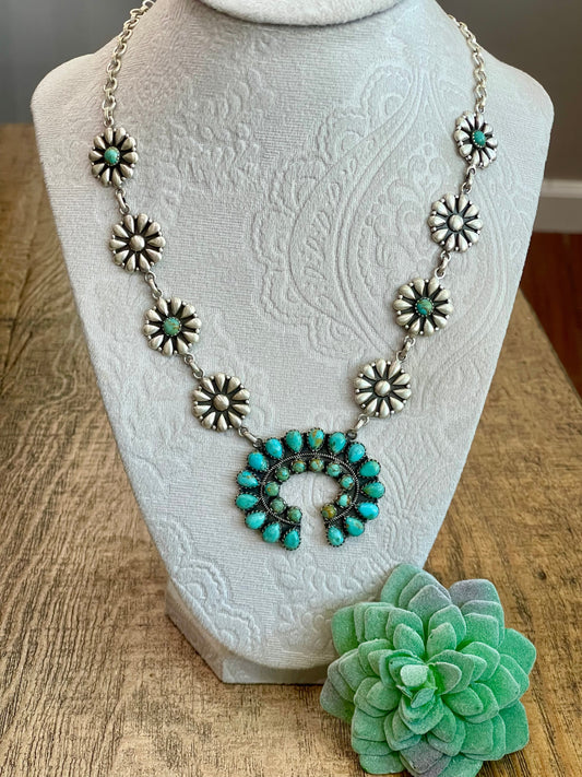 Handmade Sterling Silver & Turquoise Naja Necklace Signed Nizhoni