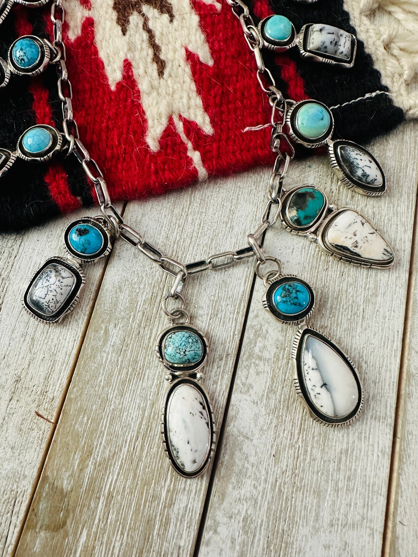 Navajo Sterling Silver, Turquoise & White Buffalo Necklace