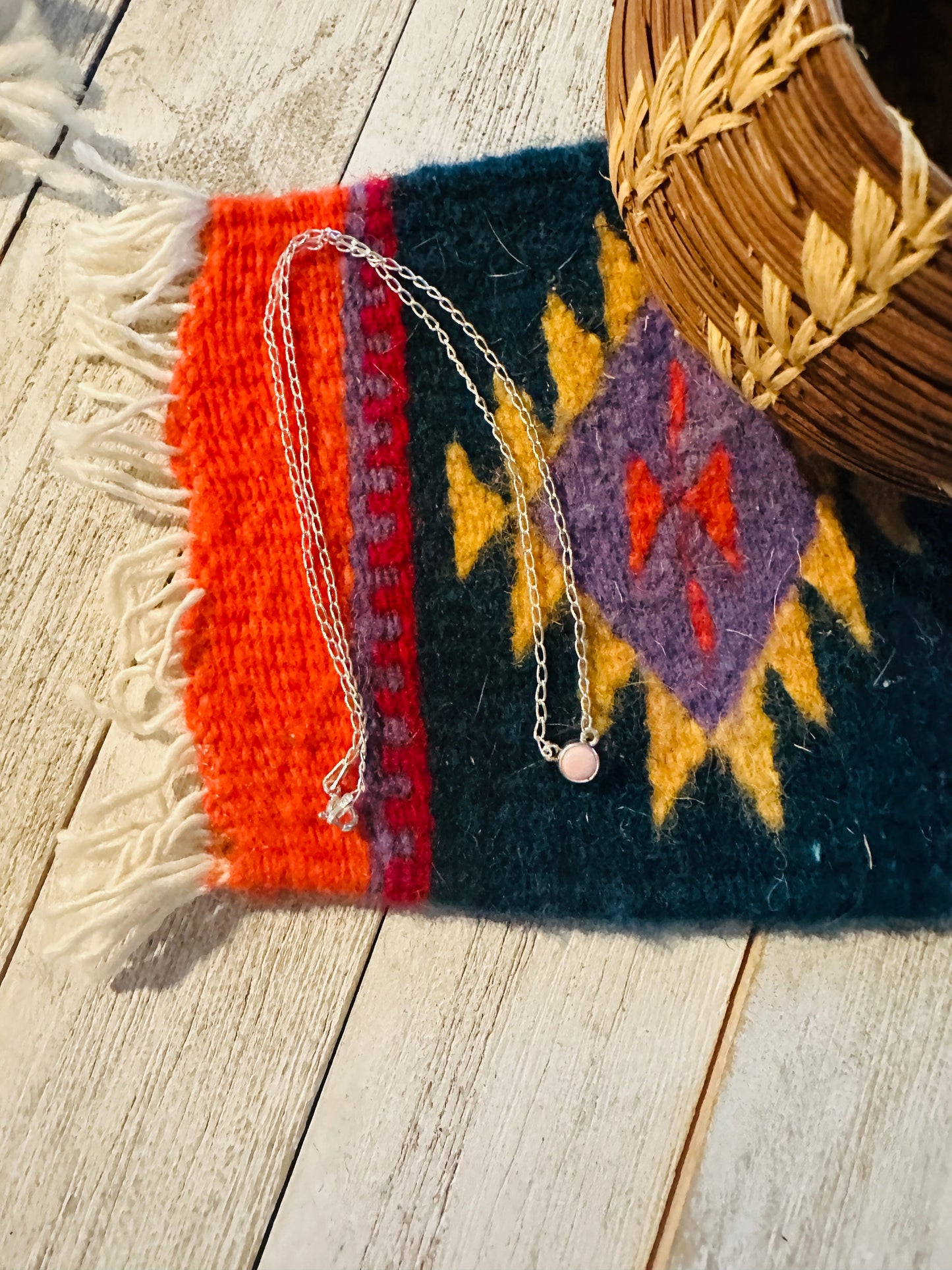 Navajo Queen Pink Conch And Sterling Silver Dot Necklace