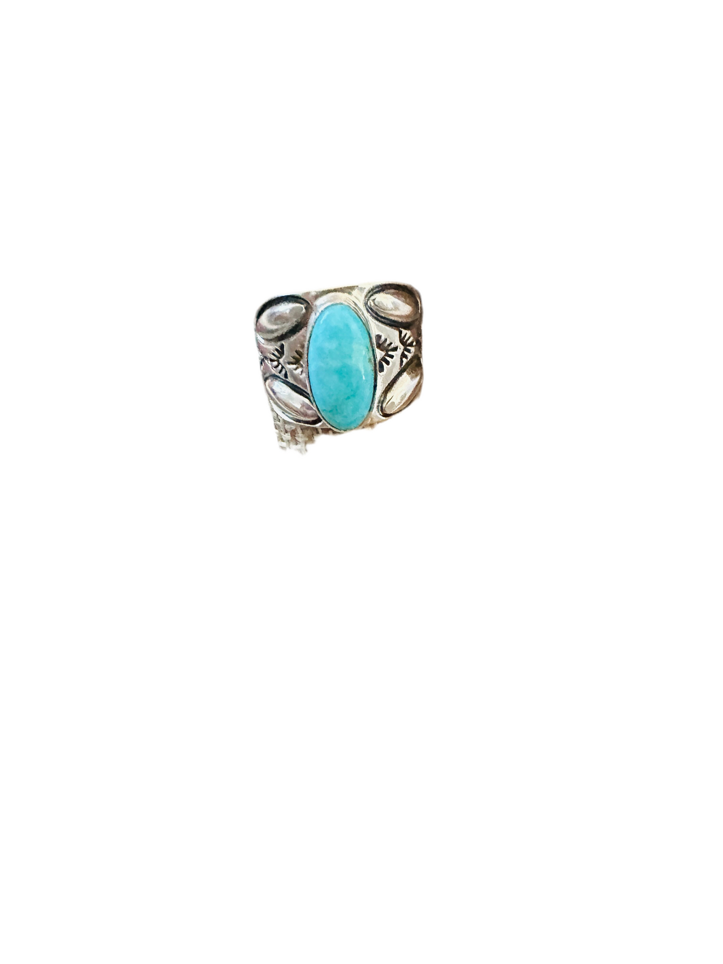 Navajo Turquoise & Sterling Silver Cigar Band Ring Size 9