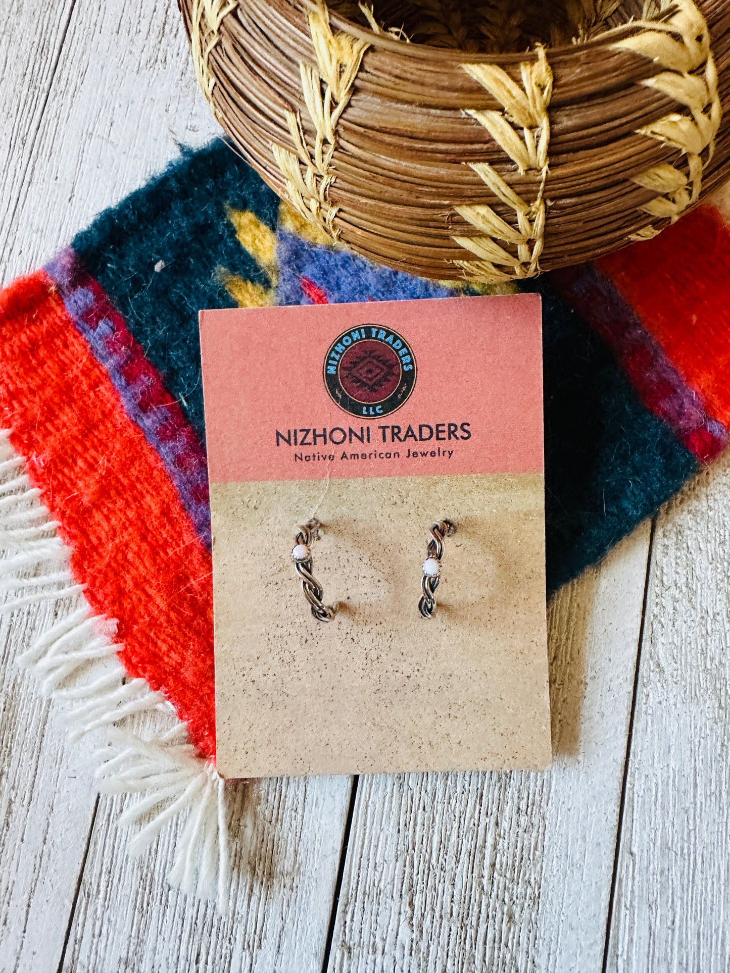 Navajo Queen Pink Conch & Sterling Silver Hoop Earrings