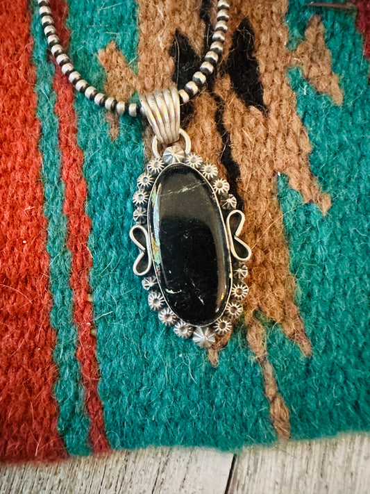 Navajo Black Jack Turquoise & Sterling Silver Pendant