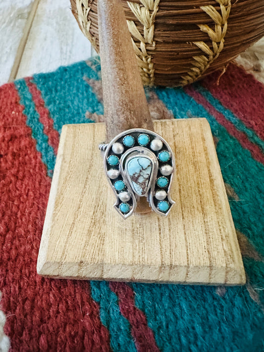 Navajo Sterling Silver & Turquoise Adjustable Horseshoe Ring