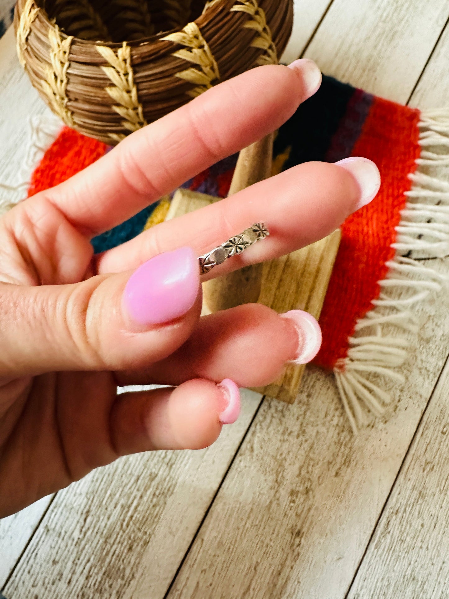 Navajo Hand Stamped Sterling Silver Band Ring