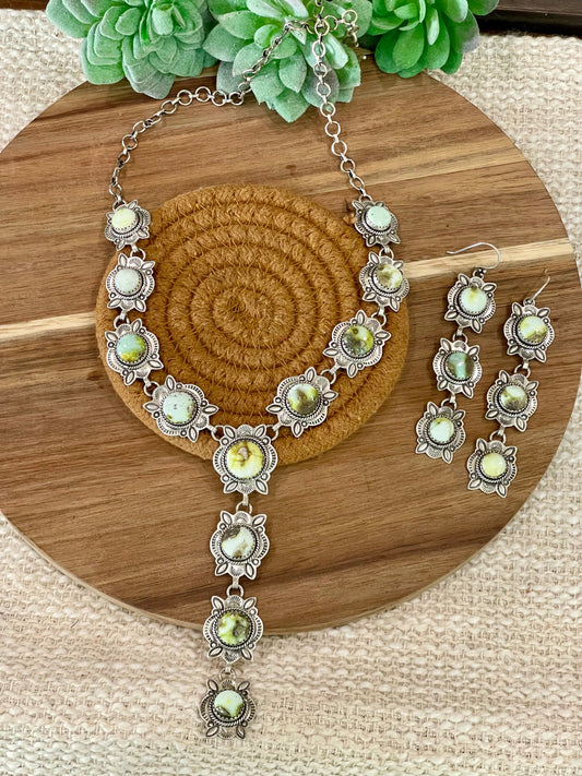 Handmade Sterling Silver & Palomino Turquoise Necklace Earring Set
