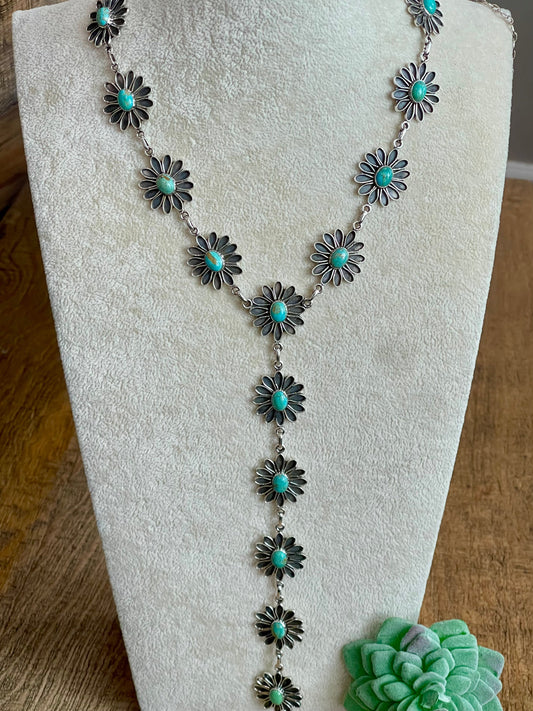 Handmade Sterling Silver & Turquoise Flower Drop Necklace