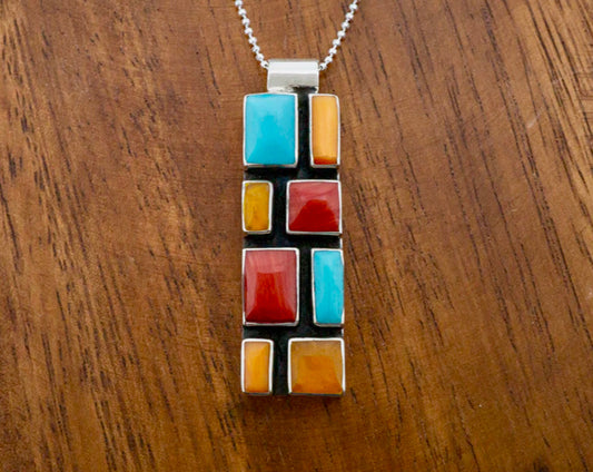 Slim Tejano Mosaic Pendant Necklace