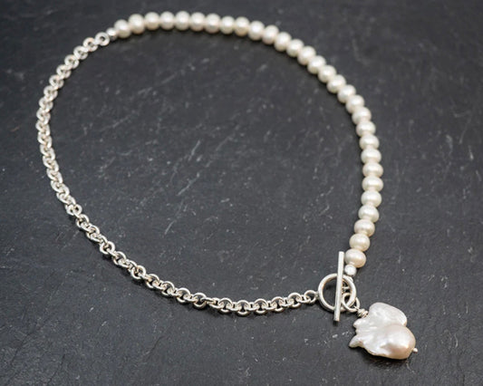 Half & Half Pearl and Silver Necklace