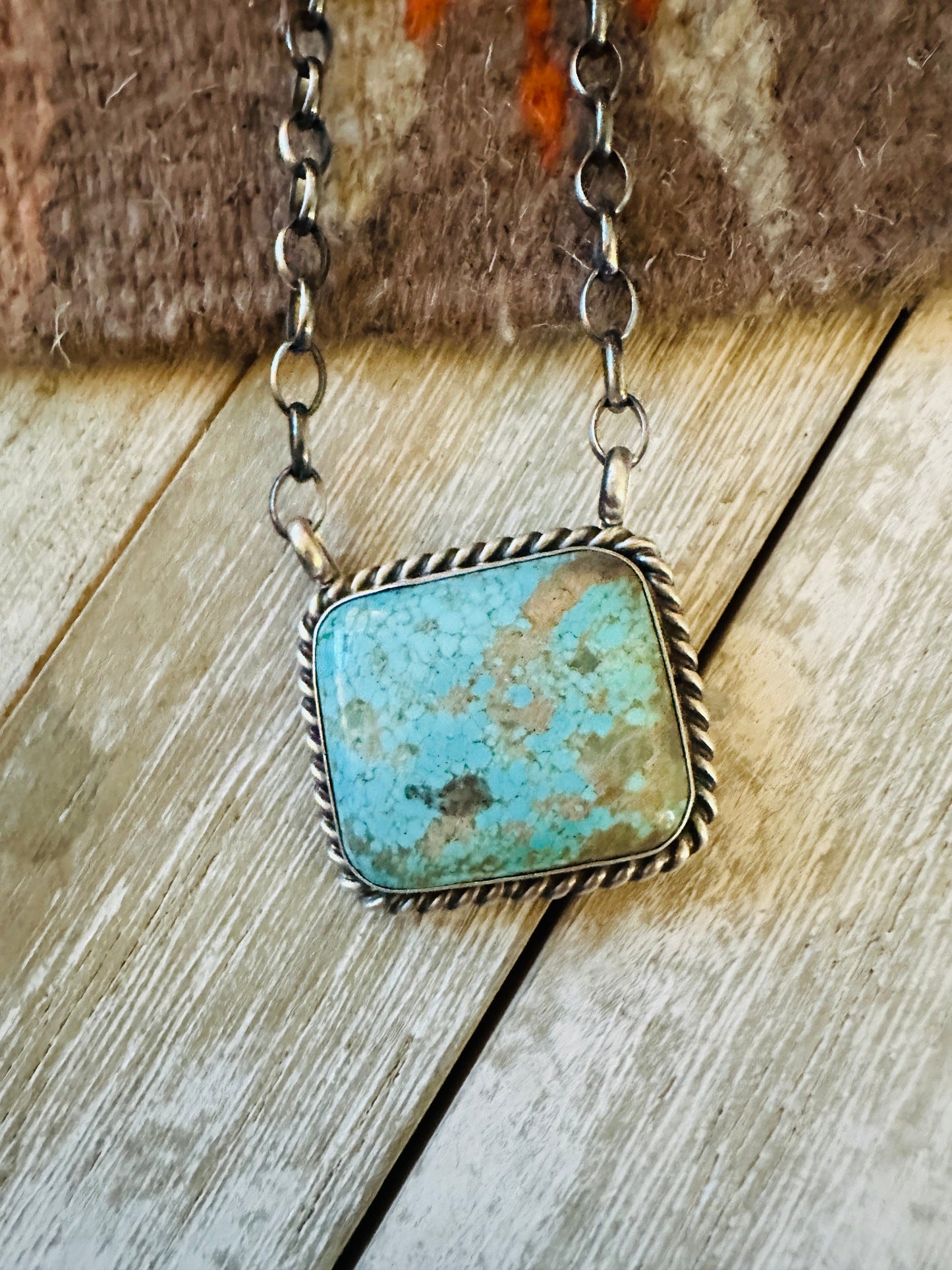Navajo Sterling Silver & Turquoise Square Necklace by Augustine Largo
