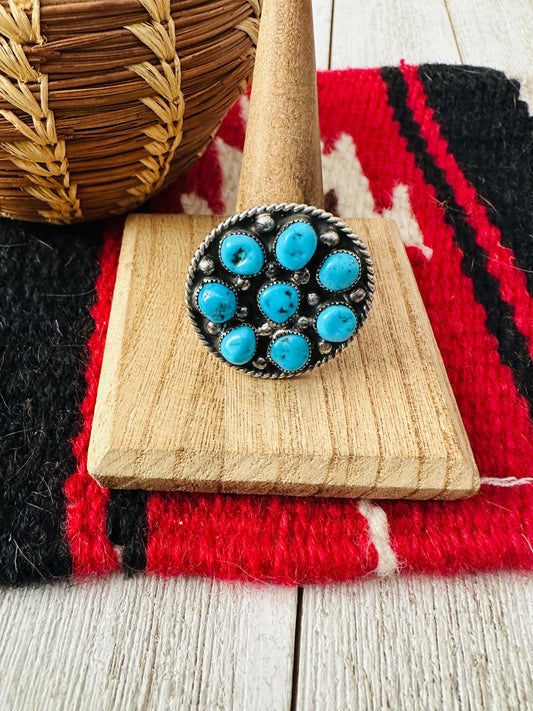 Navajo Sterling Silver & Kingman Turquoise Adjustable Ring