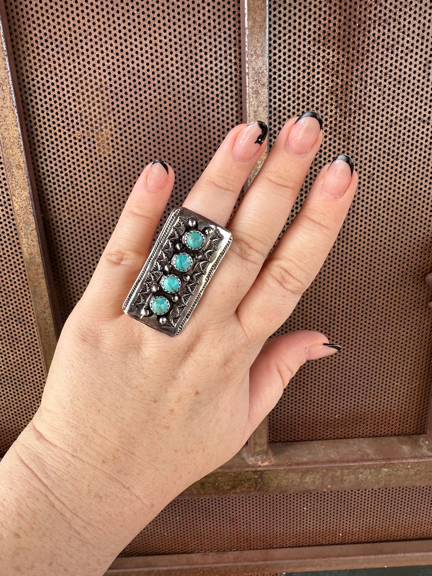 Cassidy Collection Handmade Turquoise And Sterling Silver Adjustable 4 Circle Stone Ring