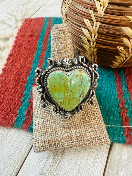 Apache Sterling Silver & Turquoise Heart Ring by Rosella Paxson,  Size 9