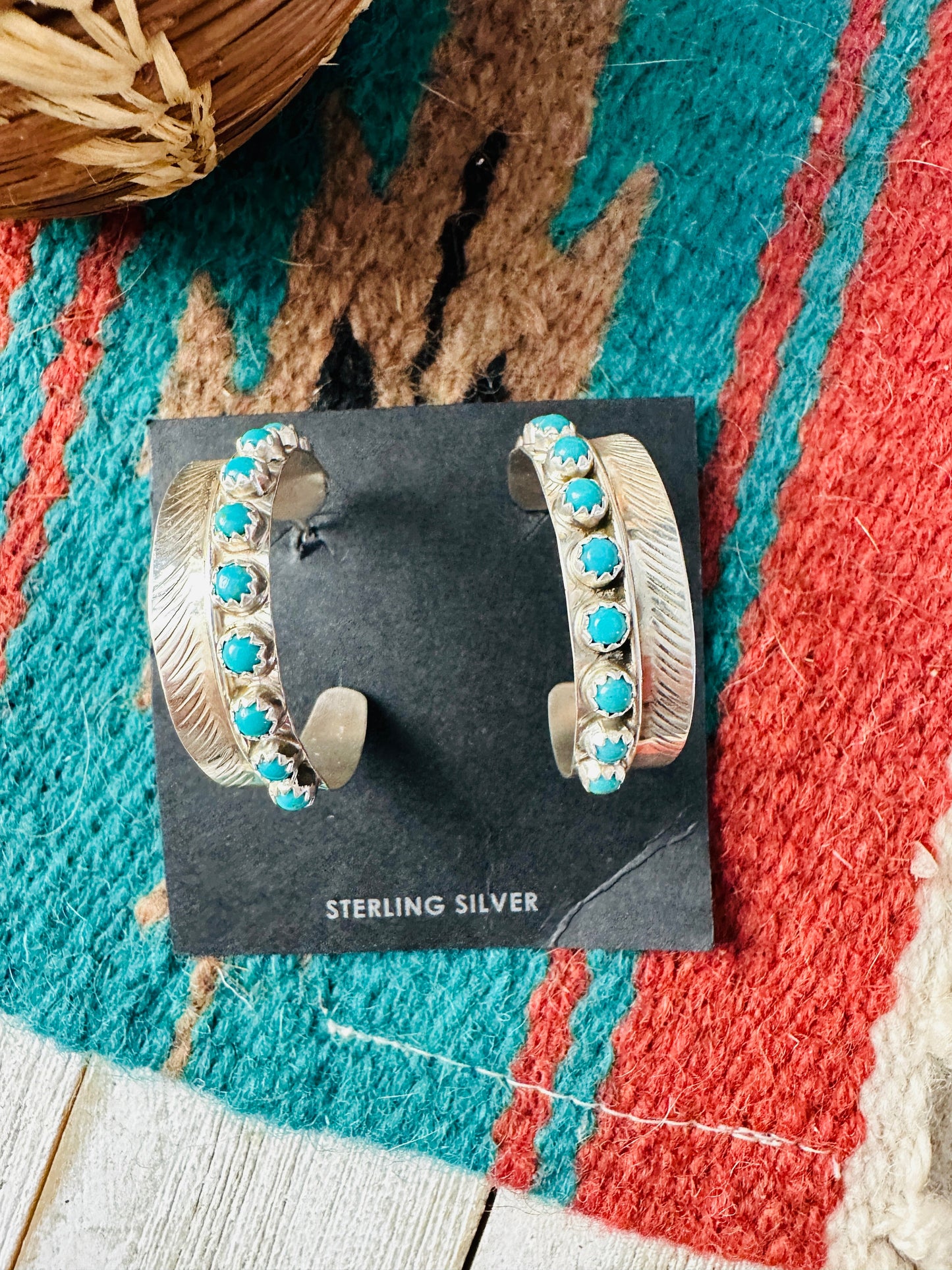 Navajo Turquoise & Sterling Silver Hoop Earrings