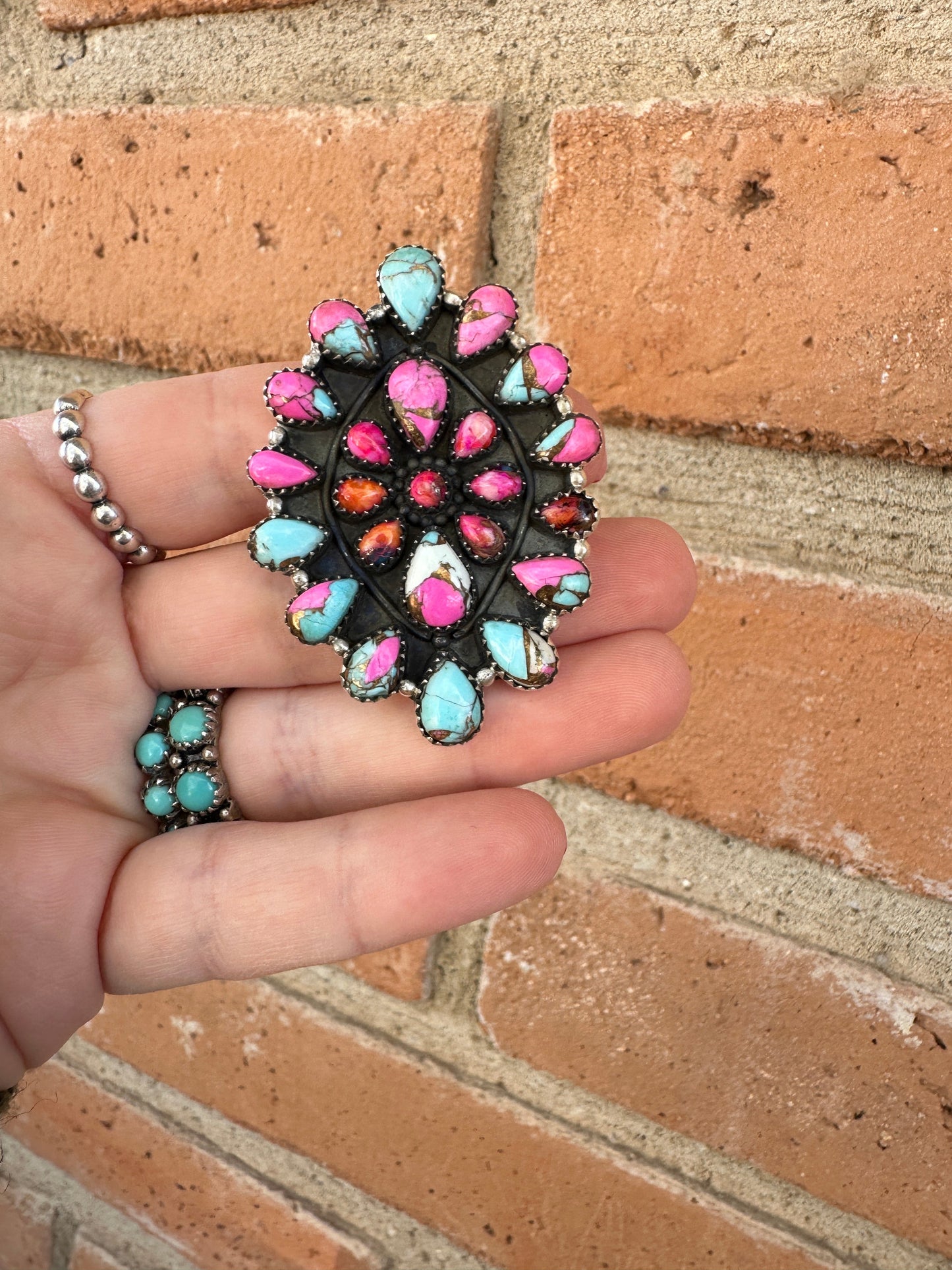 Handmade Cotton Candy, Pink Dream Mojave Sterling Adjustable Cluster Ring