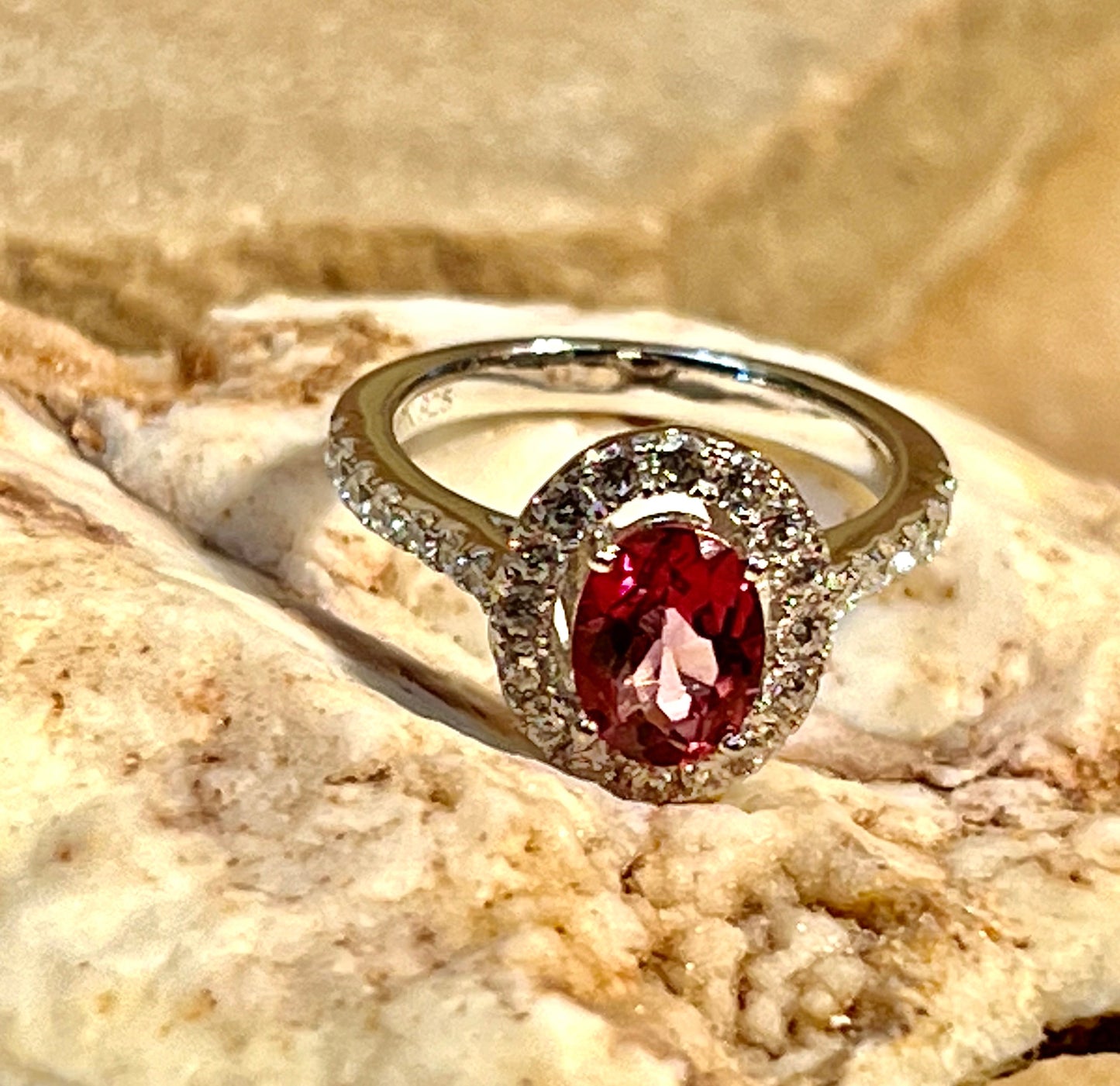 Pink Topaz Oval Shape Sterling Silver Ring Size 6