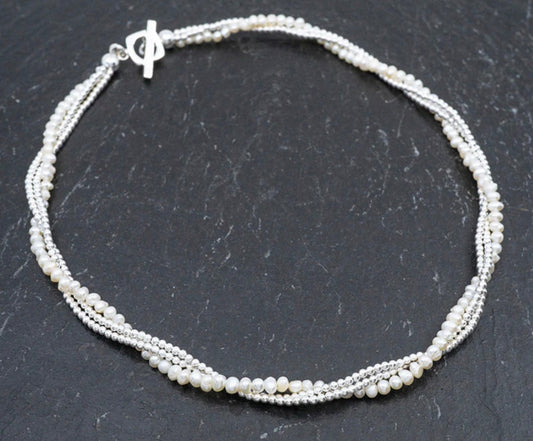 Triple Strand Beads & Pearls Necklace