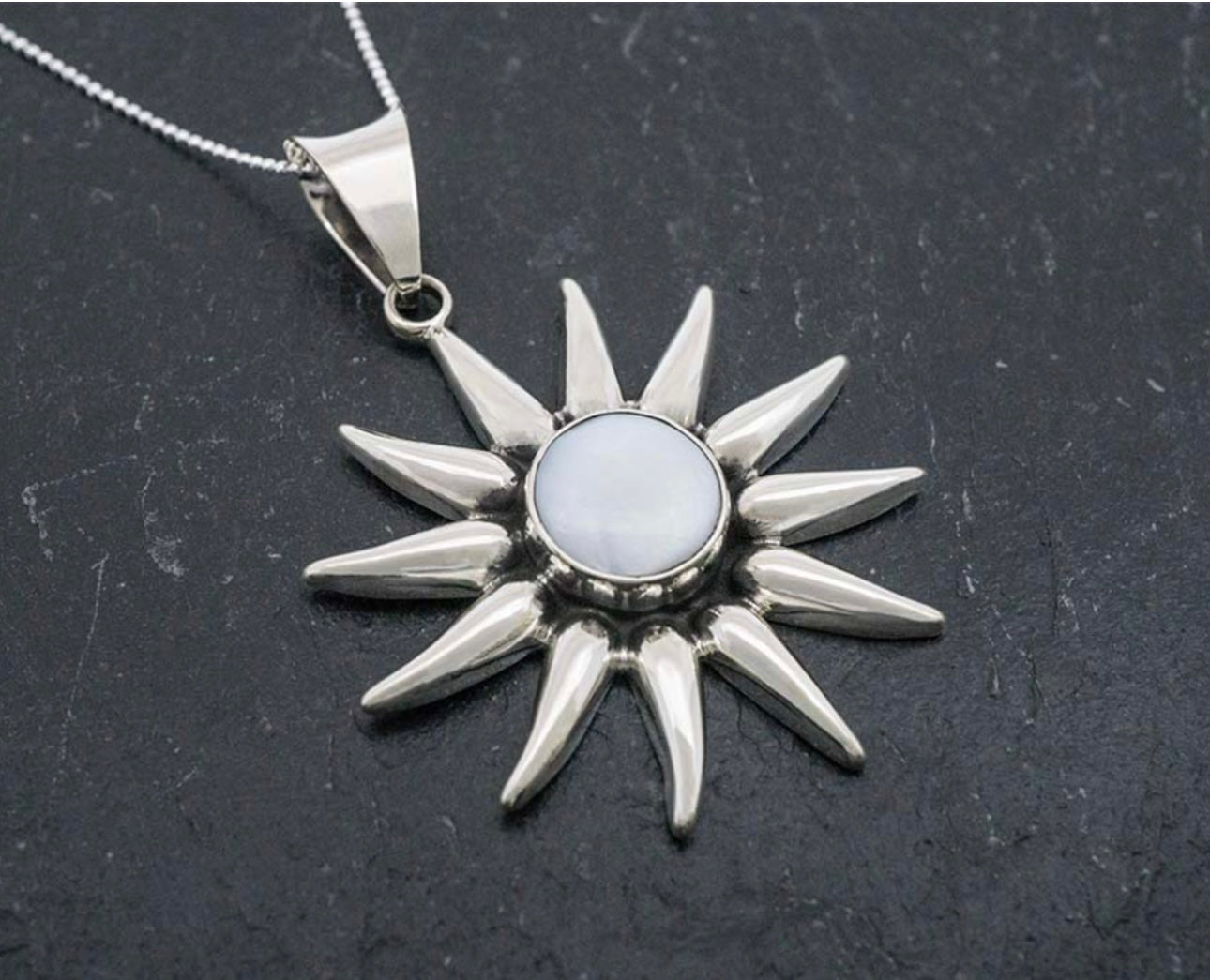 Mother Of Pearl Sunburst Pendant Necklace
