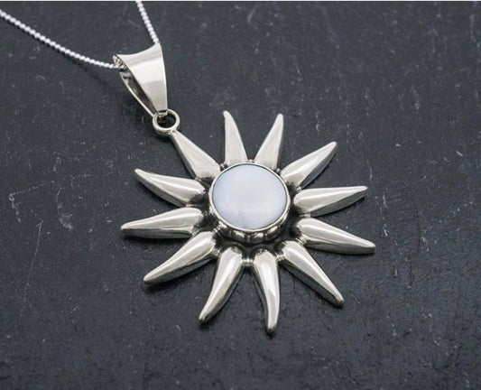 Mother Of Pearl Sunburst Pendant Necklace