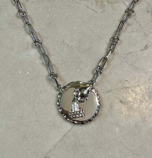 Bold CZ Zodiac Link Aquarius Necklace