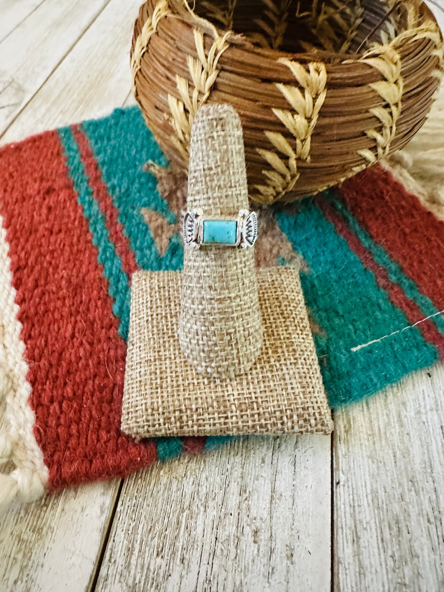 Navajo Turquoise & Sterling Silver Band Ring Size 7