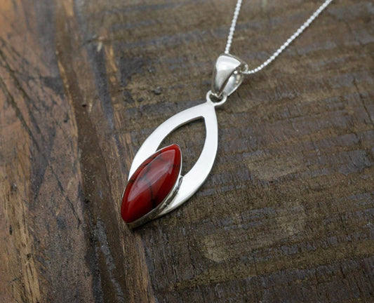 Red Jasper Marquise in Ribbon Necklace