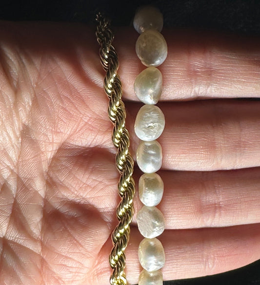Half & Half Gold, Pearls Lariat Necklace