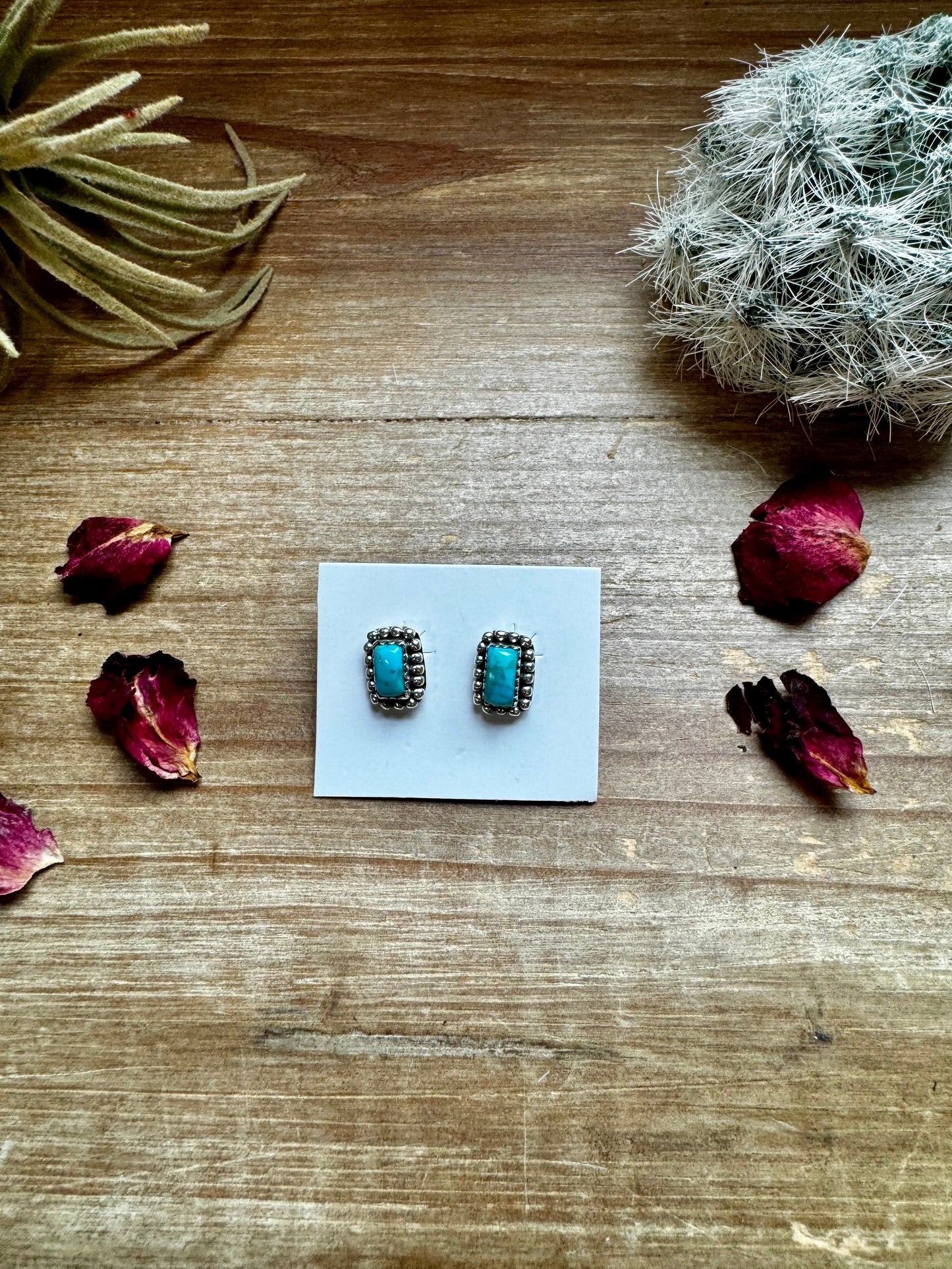 Rectangle Stud kingman turquoise earrings