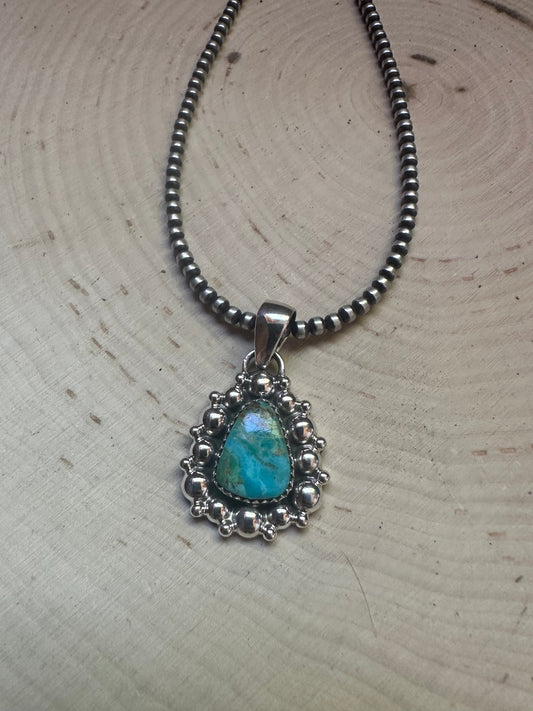 Handmade Natural Turquoise & Sterling Silver Ball Pendant