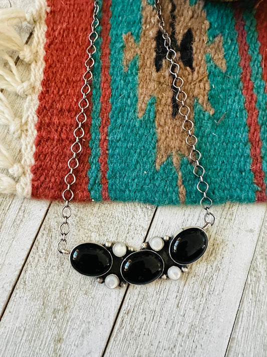 Navajo Black Onyx, Mother of Pearl & Sterling Silver Necklace