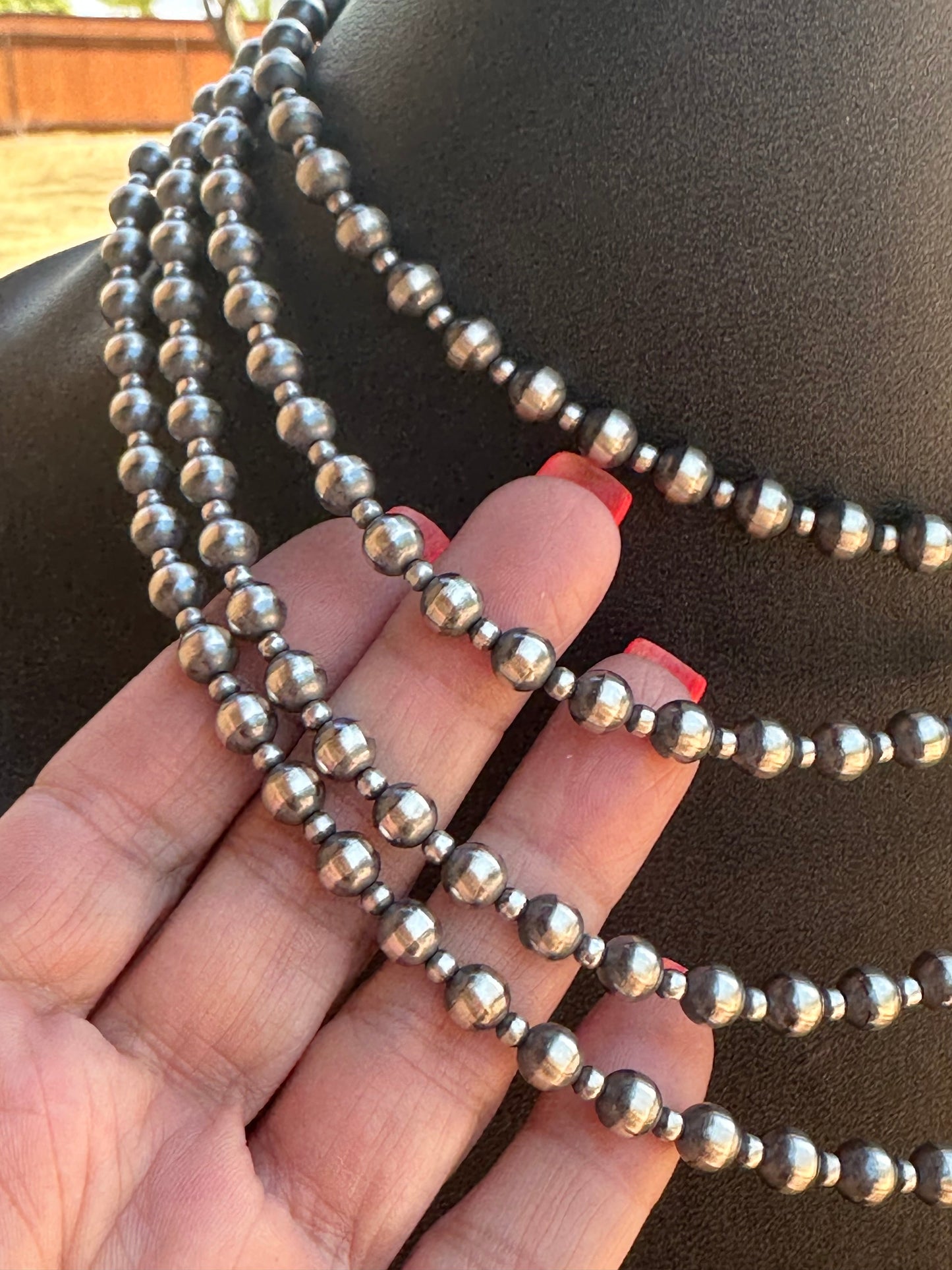 Navajo Pearl Style 3mm & 6mm Sterling Silver Necklaces