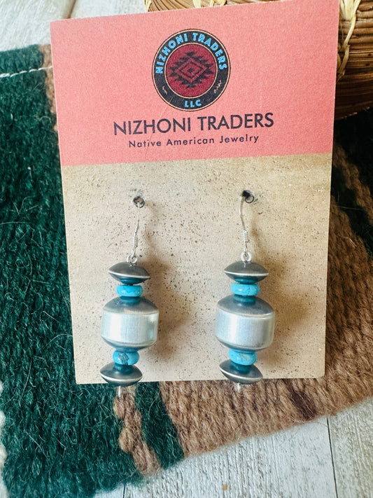 Navajo Turquoise & Sterling Silver Beaded Dangle Earrings