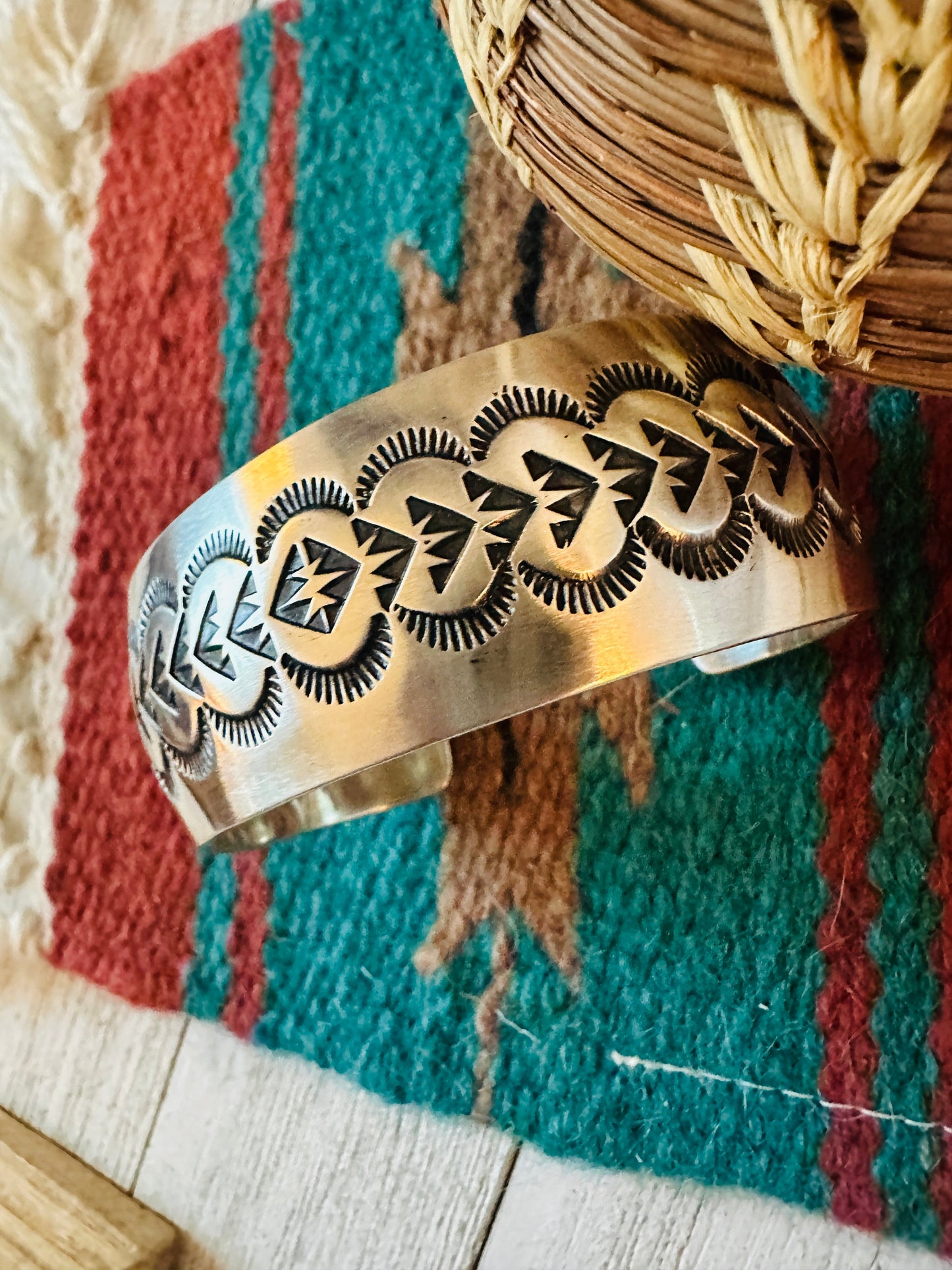 Navajo Hand Stamped Sterling Silver Cuff Bracelet