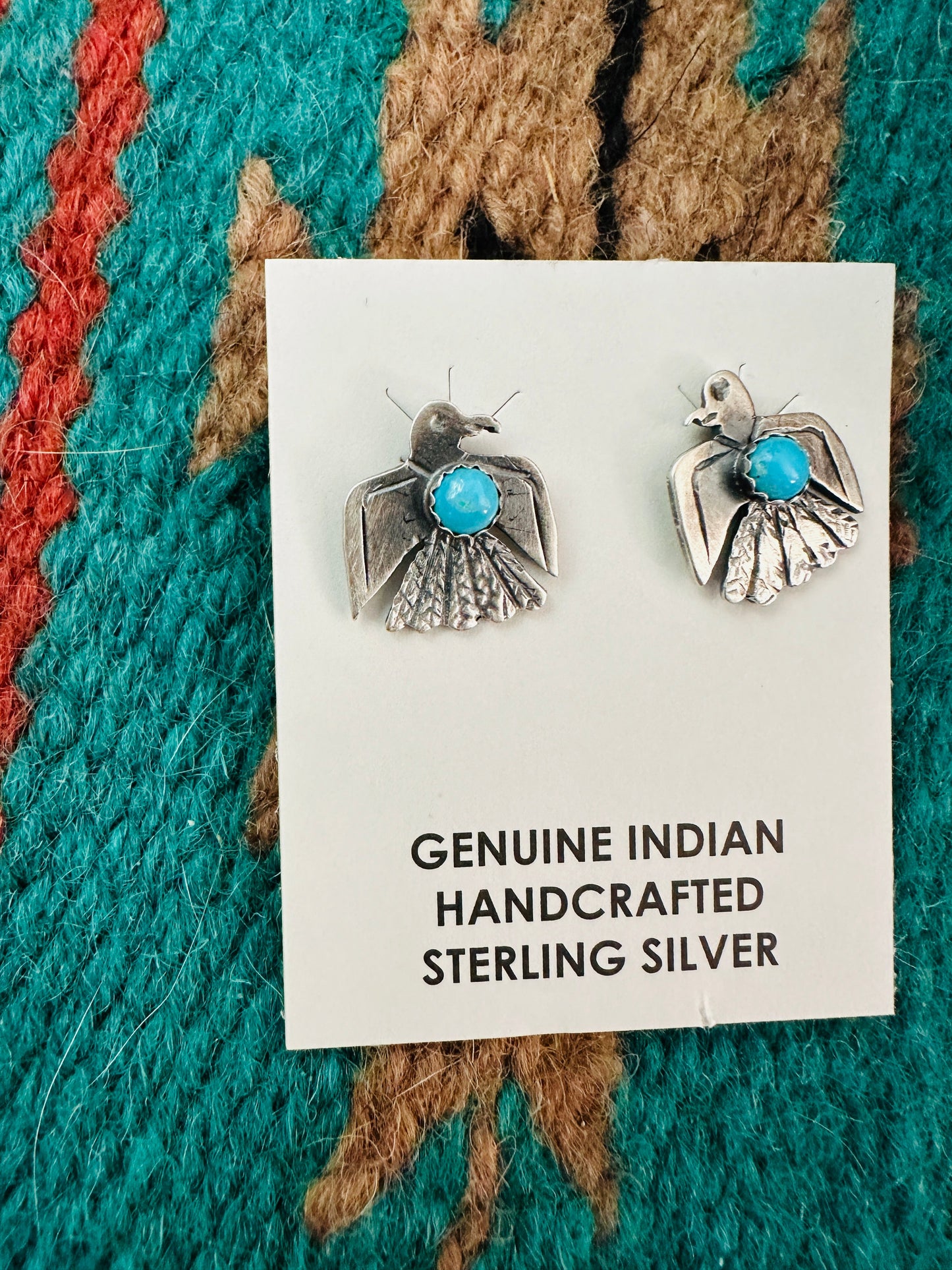 Navajo Sterling Silver & Turquoise Thunderbird Stud Earrings