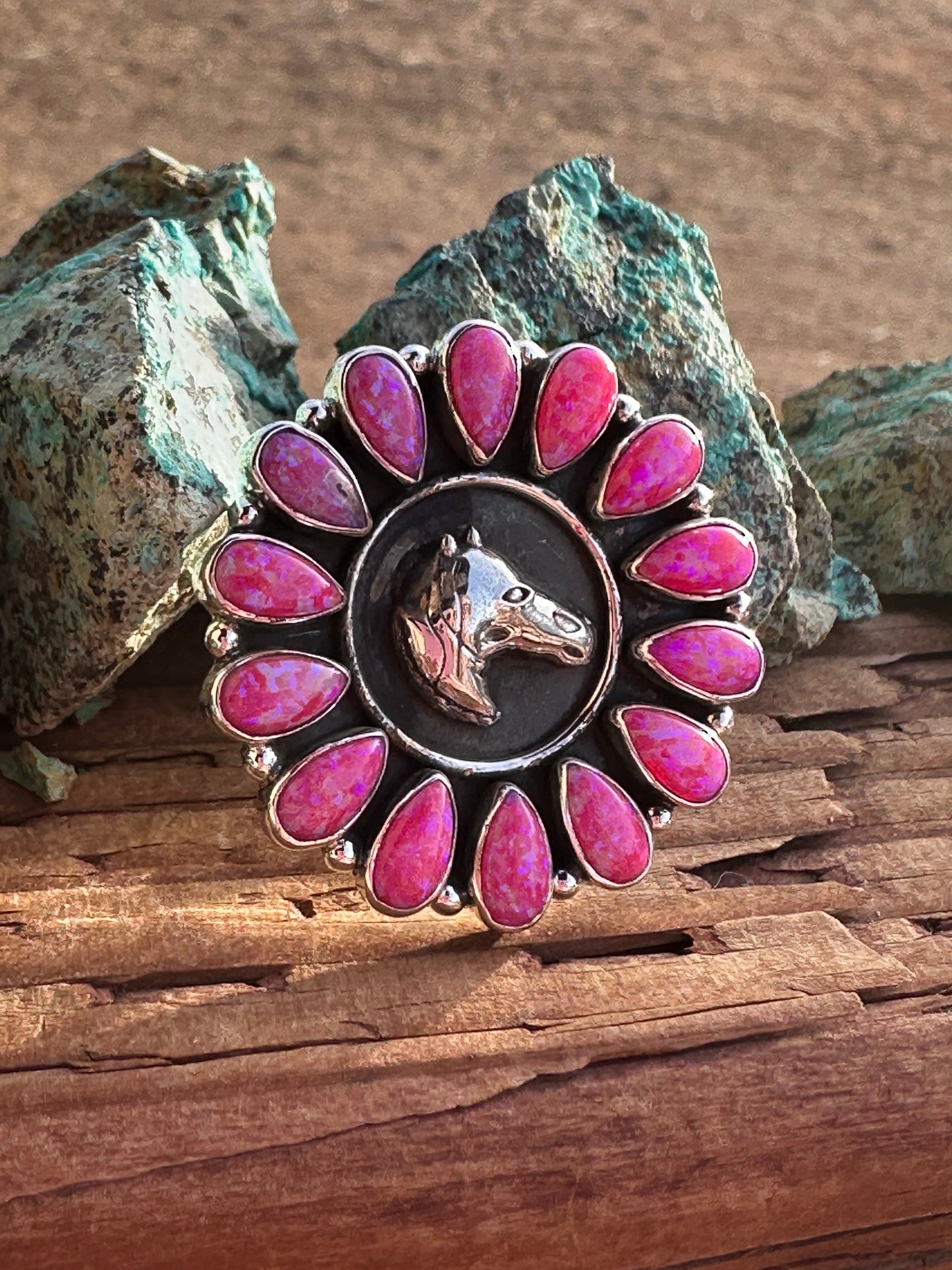 Beautiful Handmade Hot Pink Fire Opal And Sterling Silver Adjustable Horse  Ring