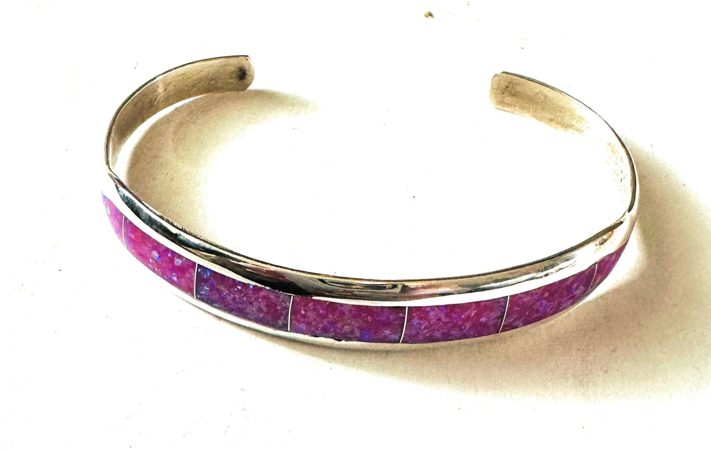 Navajo Sterling Silver & Pink Opal Inlay Cuff Bracelet