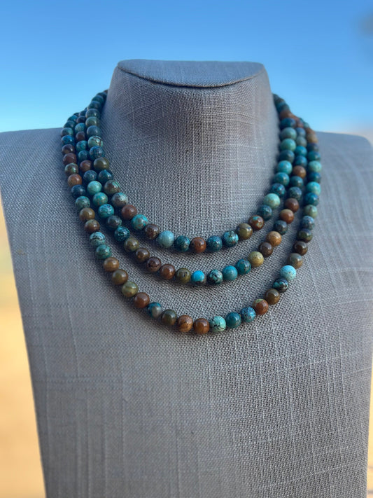 Navajo Tibetan Turquoise & Sterling Silver 8mm Beaded Necklace