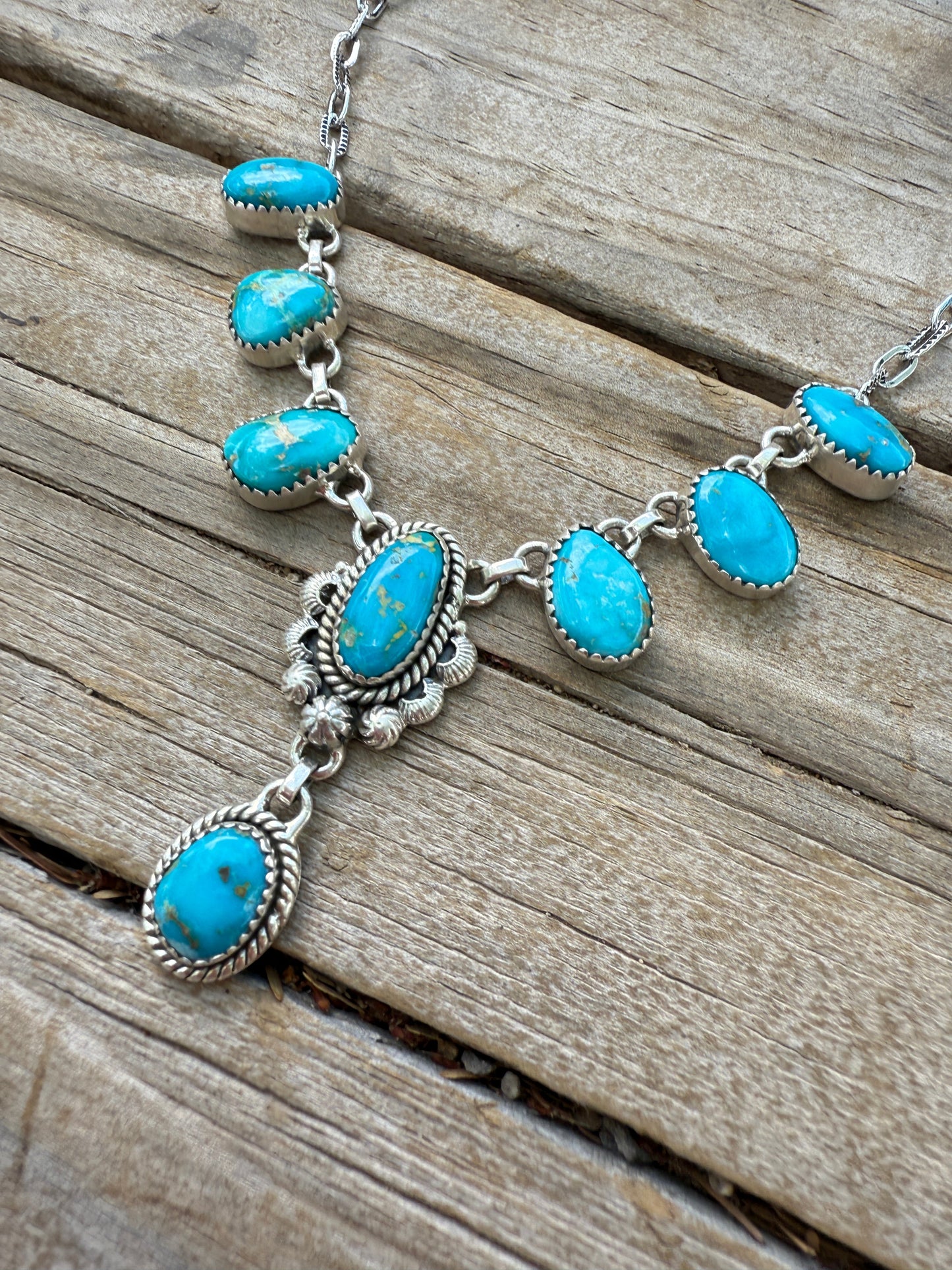 Handmade Sterling Silver & Sonoran Mountain Turquoise Lariat Necklace more blues