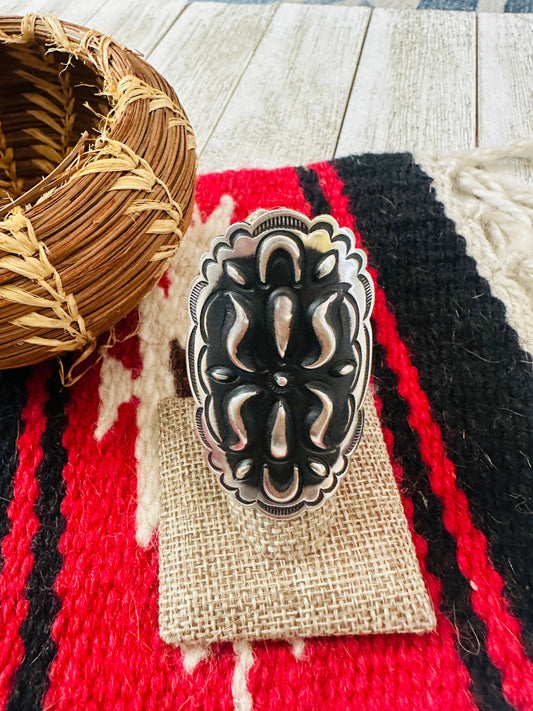 Navajo Sterling Silver Adjustable Concho Ring by Leander Tahe