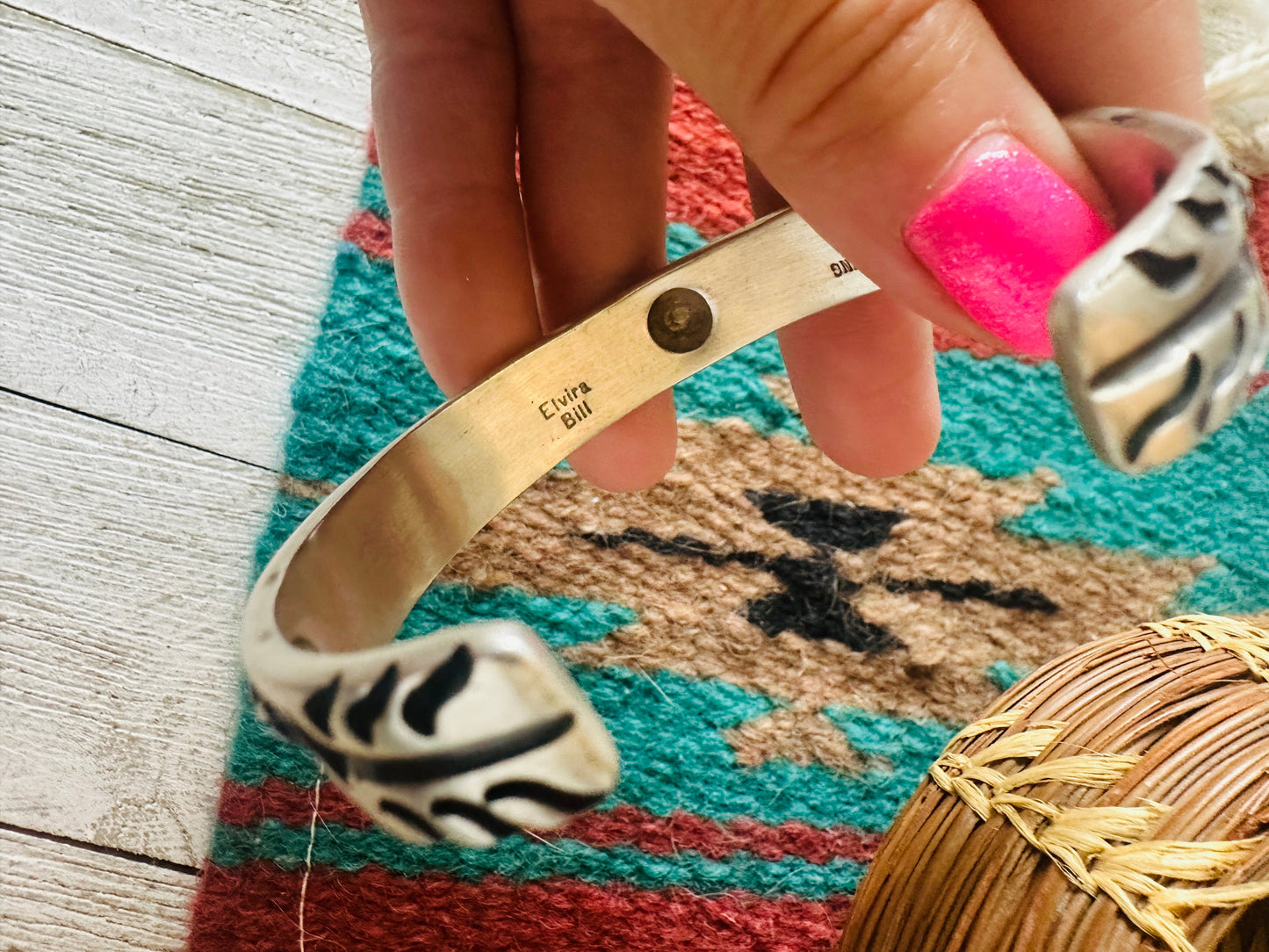 Navajo Hand Stamped Sterling Silver Arrow Concho Cuff Bracelet