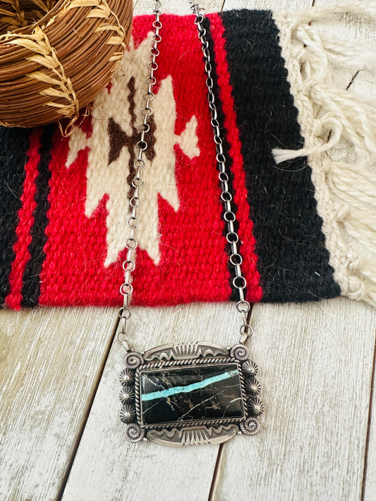 Navajo Black Jack Turquoise & Sterling Silver Necklace