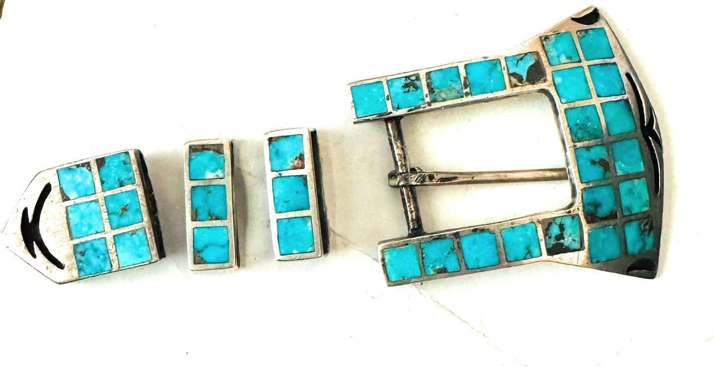 Vintage Navajo Turquoise & Sterling Silver Horse Belt Buckle