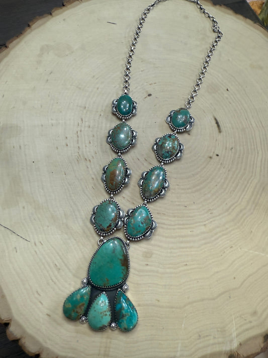 Handmade Sterling Silver & Royston Statement Necklace