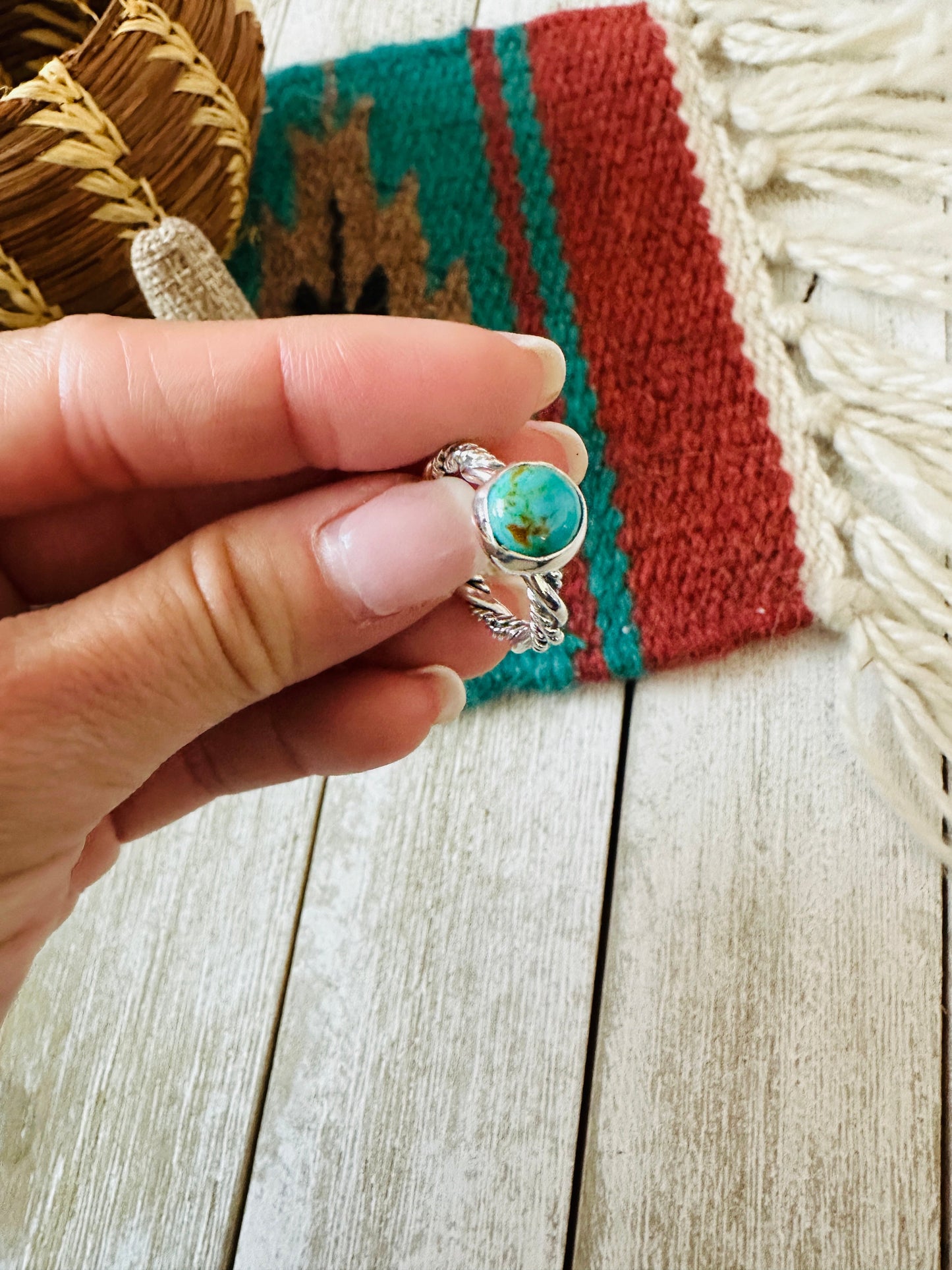 Navajo Turquoise & Twisted Sterling Silver Ring Size 5