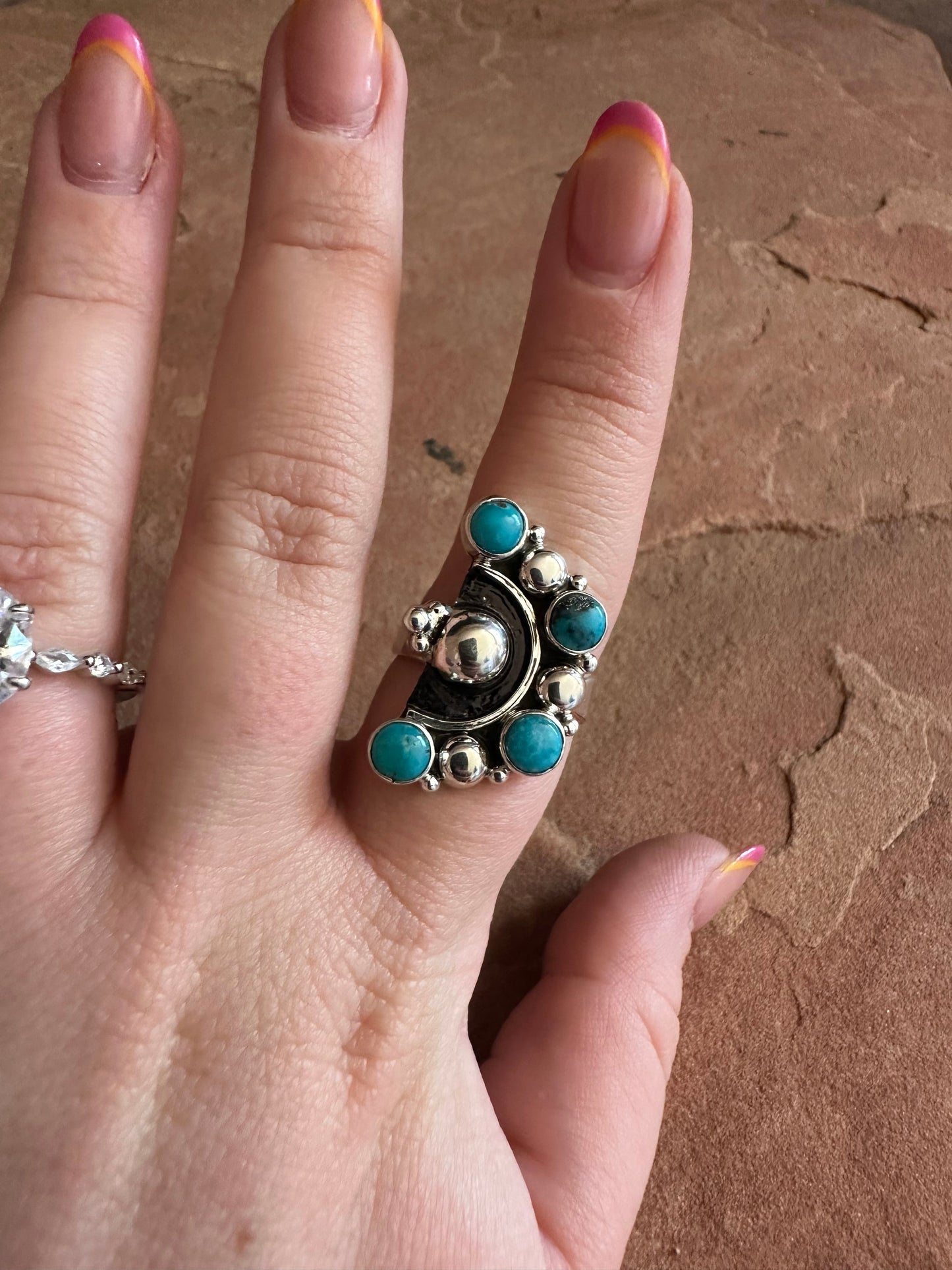 Beautiful Handmade Turquoise Sterling Silver Ball Adjustable Ring