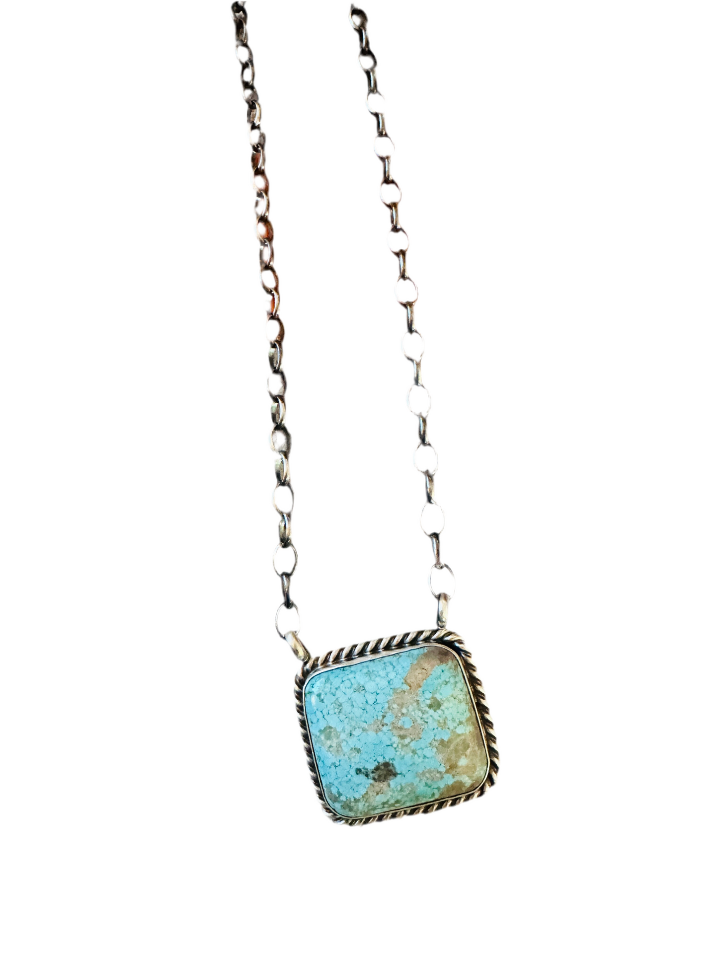 Navajo Sterling Silver & Turquoise Square Necklace by Augustine Largo