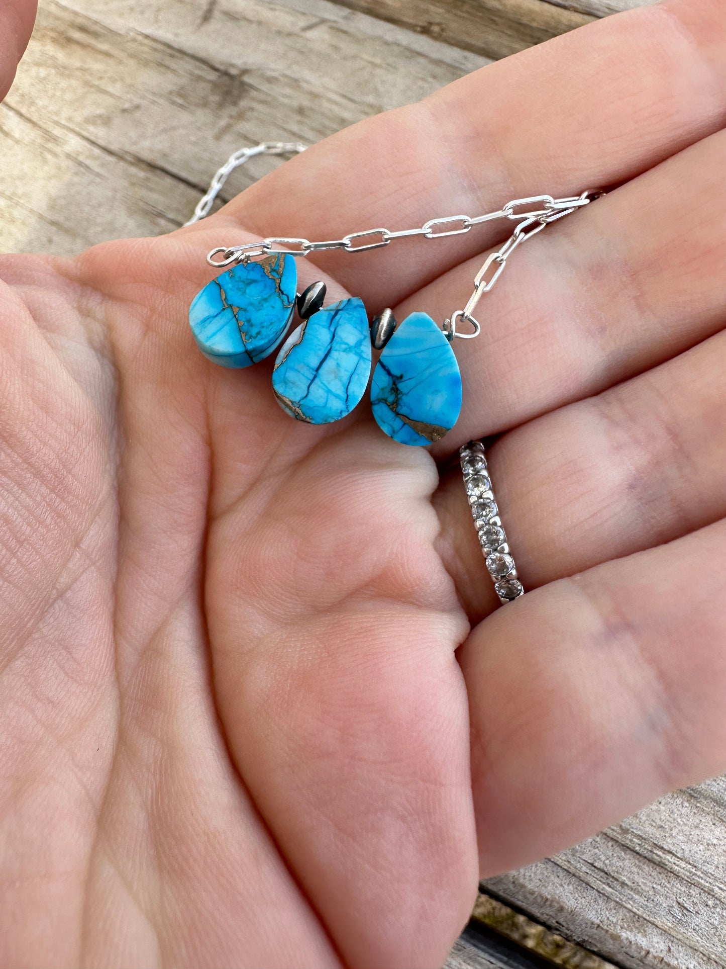 Tiny Dancer Handmade Sterling Silver & Golden Blue Mojave 3 Stone Necklace